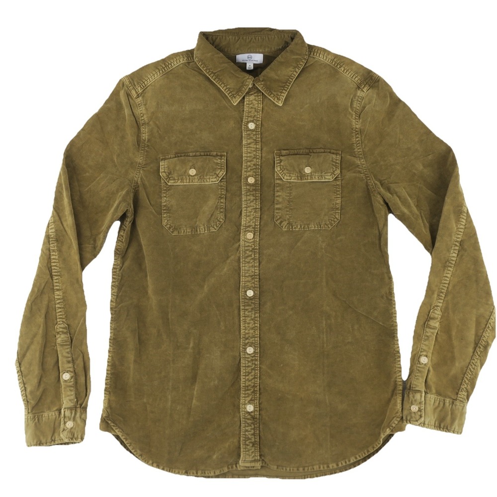 Ag Adriano Goldschmied Olive Green/Brown Corduroy Button-Down Shirt